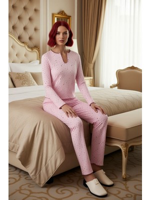 Ersefa Kadın Penye Kalpli Pijama Takımı Devrik Yaka Uzun Kollu Fonksiyonel Dayanıklı Kaliteli Şık