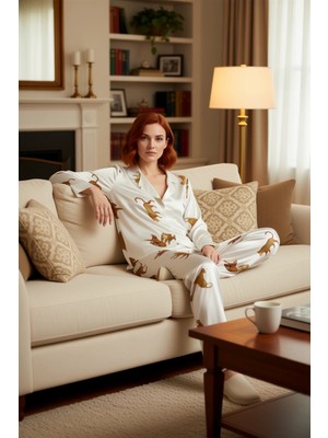 PayBuy Kadın Kaplan Desenli Gömlek ve Pantolon Pijama Takımı Fonksiyonel Dayanıklı Kaliteli Rahat