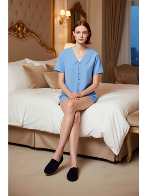 Ersefa Kadın Vual Kumaş Gömlek Yaka Pijama Seti Fonksiyonel Dayanıklı Kaliteli Konforlu Estetik Şık