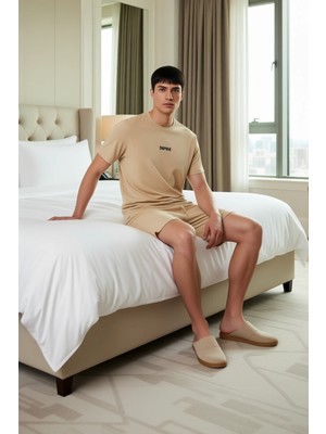 Ersefa Erkek Bisiklet Yaka Kısa Kollu Pamuklu Ev Giyim Takımı Slogan Detaylı Fonksiyonel Kaliteli