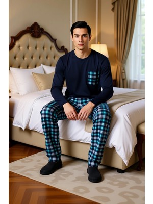 Ersefa Erkek Bisiklet Yaka Ekose Cep Detaylı Pijama Takımı Fonksiyonel Dayanıklı Kaliteli Estetik