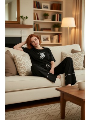 PayBuy Kadın Unicorn Baskılı Bisiklet Yaka Pijama Takımı Fonksiyonel Dayanıklı Kaliteli Konforlu Şık