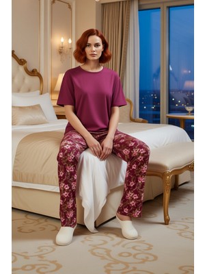 Ersefa Kadın Çiçekli Bisiklet Yaka Ev Giyim Takımı Fonksiyonel Dayanıklı Kaliteli Konforlu Modern