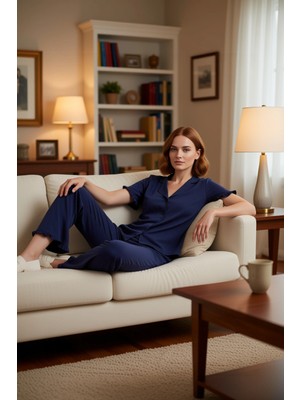 PayBuy Kadın Gömlek Yaka Kısa Kollu Pijama Takımı Fonksiyonel Dayanıklı Kaliteli Konforlu Estetik