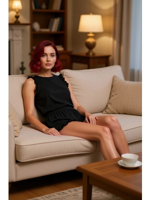 PayBuy Kadın Kalpli Puantiyeli Fırfırlı Pijama Takımı Fonksiyonel Dayanıklı Kaliteli Konforlu Şık