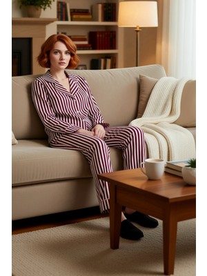 PayBuy Kadın Çizgili Gömlek Pijama Takımı Fonksiyonel Dayanıklı Kaliteli Konforlu Estetik Premium