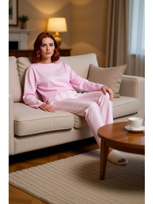 PayBuy Kadın Antrasit Çizgili Pamuklu Pijama Takımı Fonksiyonel Dayanıklı Kaliteli Konforlu Rahat