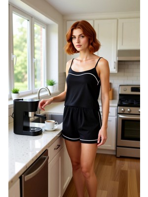 FRM Kadın Viskon Biye Detaylı Ip Askılı Pijama Takımı Fonksiyonel Dayanıklı Kaliteli Konforlu Şık