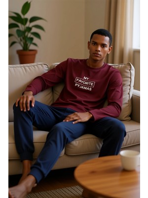 PayBuy Erkek Antrasit Bisiklet Yaka Slogan Baskılı Pijama Takımı Fonksiyonel Dayanıklı Kaliteli Şık