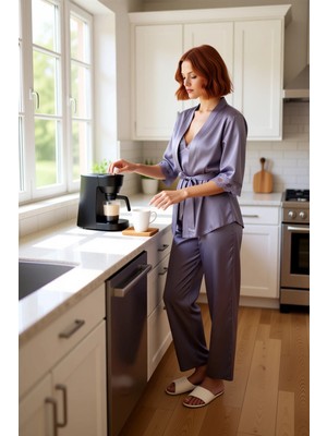 FRM Kadın 3lü Saten Pijama Takımı Dantel Detaylı Lounge Giyim Fonksiyonel Dayanıklı Kaliteli Şık