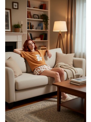 PayBuy Kadın Ayıcıklı Bisiklet Yaka Kısa Kollu Pijama Takımı Fonksiyonel Dayanıklı Kaliteli Rahat