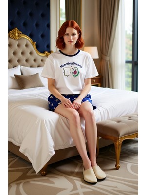 Ersefa Kadın Çift Baskılı %100 Pamuklu Şortlu Pijama Takımı Fonksiyonel Dayanıklı Kaliteli Modern