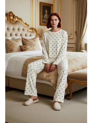 Ersefa Kadın Puantiye Detaylı Bisiklet Yaka Pijama Takımı Fonksiyonel Dayanıklı Kaliteli Konforlu