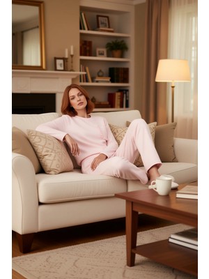 PayBuy Pudra Kalp Desenli Pijama Takımı Kadın Fonksiyonel Dayanıklı Kaliteli Konforlu Estetik Şık
