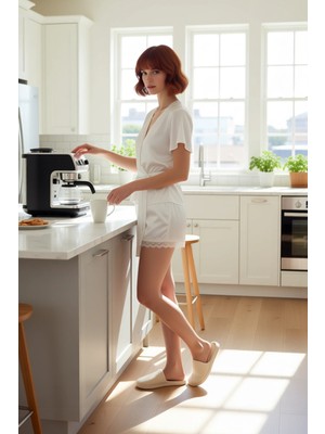 FRM Kadın Dantelli Saten Pijama Takımı V Yaka Kısa Kollu Fonksiyonel Dayanıklı Kaliteli Modern