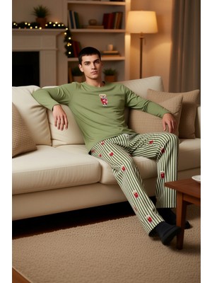 PayBuy Erkek Ayıcıklı Bisiklet Yaka Uzun Kollu Pijama Takımı Fonksiyonel Dayanıklı Kaliteli Rahat