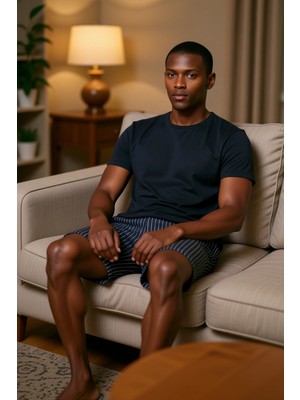 PayBuy Erkek Çizgili Pijama Takımı Bisiklet Yaka Kısa Kollu Fonksiyonel Dayanıklı Kaliteli Modern