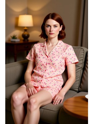 PayBuy Kadın Kalpli Baskılı Gömlek Şort Pijama Takımı Fonksiyonel Dayanıklı Kaliteli Konforlu Şık