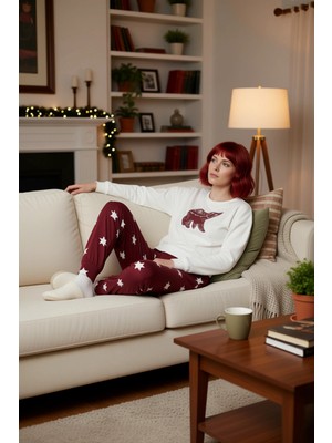 PayBuy Kadın Yıldız Desenli Bisiklet Yaka Pijama Takımı Fonksiyonel Dayanıklı Kaliteli Konforlu Şık