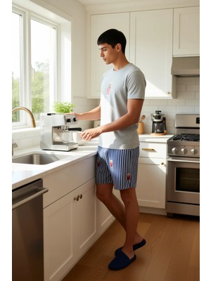 FRM Erkek Bisiklet Yaka Regular Fit Baskılı Pijama Takımı Fonksiyonel Dayanıklı Kaliteli Rahat