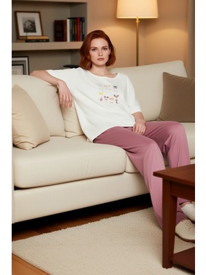 PayBuy Kadın Bisiklet Yaka Fiyonk Baskılı Kısa Kollu Pijama Takımı Fonksiyonel Dayanıklı Kaliteli