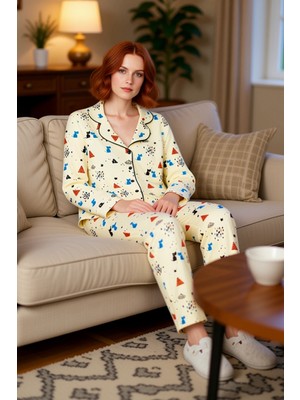 PayBuy Kadin Desenli Gömlek Yaka Pijama Takımı Fonksiyonel Dayanıklı Kaliteli Konforlu Estetik Şık