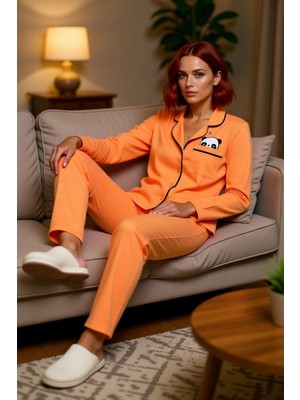 PayBuy Kadın Melanj Panda Baskılı Gömlek Pantolon Pijama Takımı Fonksiyonel Dayanıklı Kaliteli Şık