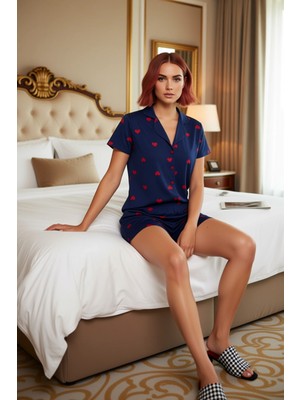 Ersefa Kadın Kalpli Gömlek ve Şort Pijama Takımı Fonksiyonel Dayanıklı Kaliteli Konforlu Estetik Şık