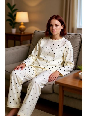 PayBuy Kadın Kalp Desenli Bisiklet Yaka Pijama Takımı Fonksiyonel Dayanıklı Kaliteli Konforlu Şık