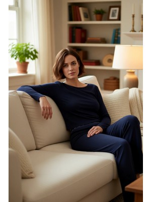 PayBuy Kadın Fitilli Örme Pijama Takımı Bisiklet Yaka Uzun Kollu Fonksiyonel Dayanıklı Kaliteli Şık