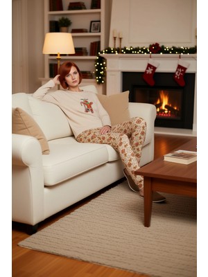 PayBuy Kadın Yılbaşı Temalı Bisiklet Yaka Uzun Kollu Pijama Takımı Fonksiyonel Dayanıklı Kaliteli