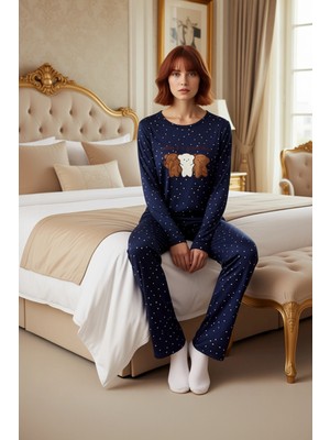 Ersefa Kadın Puantiyeli Ayıcık Nakışlı Pijama Takımı Fonksiyonel Dayanıklı Kaliteli Konforlu Spor
