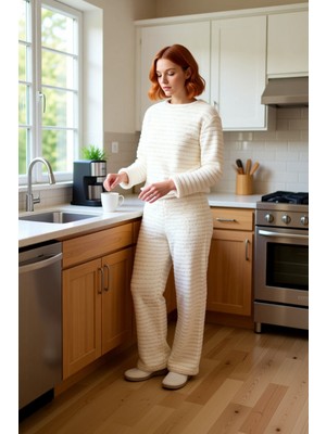 FRM Kadın Lurex Çizgili Pijama Takımı Fonksiyonel Dayanıklı Kaliteli Konforlu Estetik Premium Şık