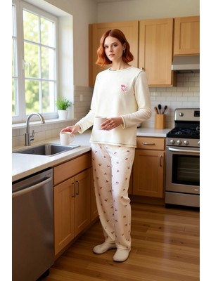 FRM Kadın Waffle Ayıcık Desenli Pijama Takımı Fonksiyonel Dayanıklı Kaliteli Konforlu Estetik Şık