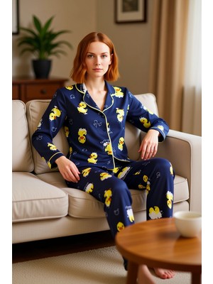 PayBuy Genç Ördek Desenli Pamuklu Pijama Takımı Kadın Fonksiyonel Dayanıklı Kaliteli Konforlu Şık