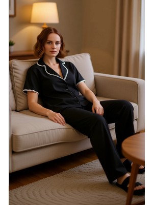 PayBuy Kadın Gömlek Yaka Nakışlı Pijama Takımı Fonksiyonel Dayanıklı Kaliteli Konforlu Estetik Şık