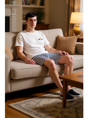 PayBuy Erkek Çizgili Pijama Takımı Bisiklet Yaka Kısa Kollu Fonksiyonel Dayanıklı Kaliteli Modern