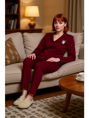 PayBuy Kadın Penguen Baskılı Gömlek Yaka Pijama Takımı Fonksiyonel Dayanıklı Kaliteli Konforlu Şık