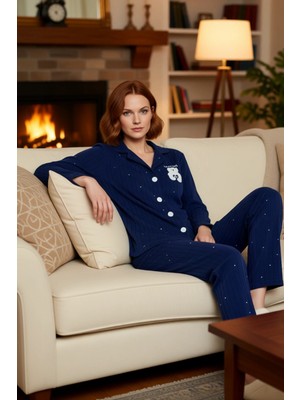 PayBuy Kadın Antrasit Puantiyeli Hayvan Baskılı Polar Pijama Takımı Fonksiyonel Dayanıklı Estetik