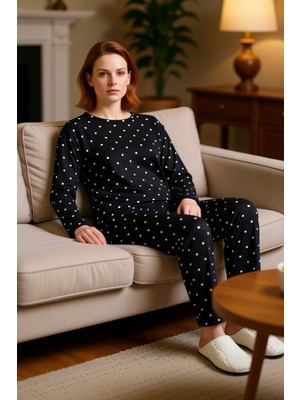 PayBuy Kadın Kalp Desenli Bisiklet Yaka Pijama Takımı Fonksiyonel Dayanıklı Kaliteli Konforlu Şık