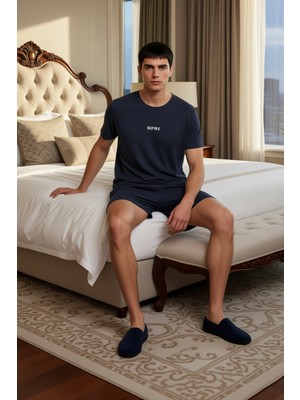Ersefa Erkek Bisiklet Yaka Kısa Kollu Pamuklu Ev Giyim Takımı Slogan Detaylı Fonksiyonel Kaliteli