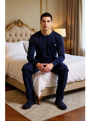 Ersefa Erkek Kaşkorse Kumaşlı Bisiklet Yaka Sweatshirt ve Pantolon Ev Giyim Seti Fonksiyonel Spor