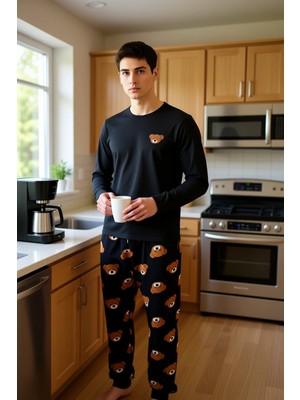 FRM Erkek Ayıcık Desenli Örme Pijama Takımı Fonksiyonel Dayanıklı Kaliteli Konforlu Estetik Şık