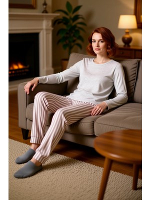 PayBuy Kadın Çizgili Pamuklu Pijama Takımı Fonksiyonel Dayanıklı Kaliteli Konforlu Estetik Modern