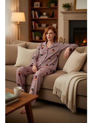 PayBuy Kadın Ayıcık Desenli Gömlek Yaka Pijama Takımı Fonksiyonel Dayanıklı Kaliteli Konforlu Şık