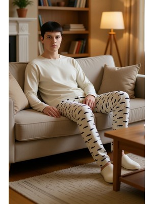 PayBuy Erkek Balık Desenli Bisiklet Yaka Uzun Kollu Pijama Takımı Fonksiyonel Dayanıklı Kaliteli Şık