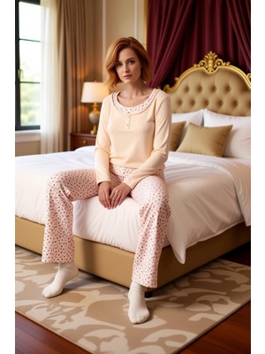 Ersefa Kadın Çiçek Baskılı Uzun Kollu Pijama Takımı Fonksiyonel Dayanıklı Kaliteli Konforlu Rahat
