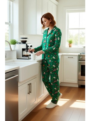 FRM Kadın Yılbaşı Desenli Pamuklu Pijama Takımı Fonksiyonel Dayanıklı Kaliteli Konforlu Modern