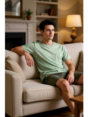 PayBuy Erkek Bisiklet Yaka Kısa Kollu Pijama Takımı Fonksiyonel Dayanıklı Kaliteli Konforlu Rahat