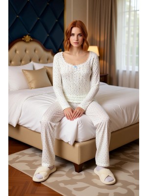 Ersefa Kadın Çiçek Desenli Uzun Kollu Pijama Takımı Fonksiyonel Dayanıklı Kaliteli Konforlu Rahat